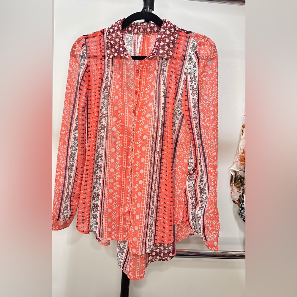 Free People Bohemian Floral Print Long Sleeve Blouse, XS